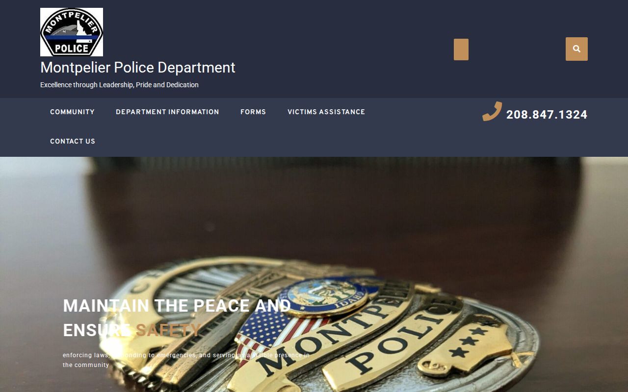 Official Montpelier Police Department website and navigation