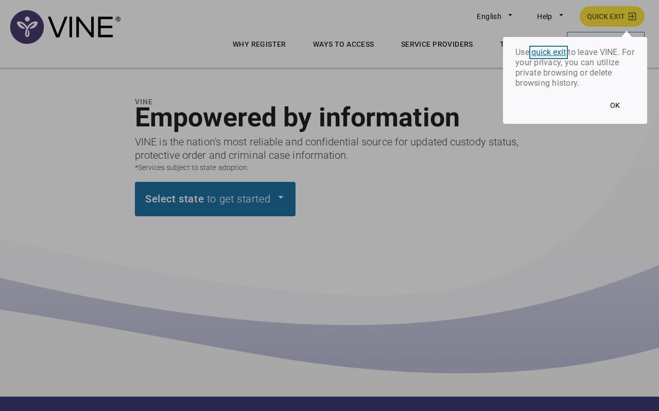 VINELink custody service landing page for an Idaho custody search