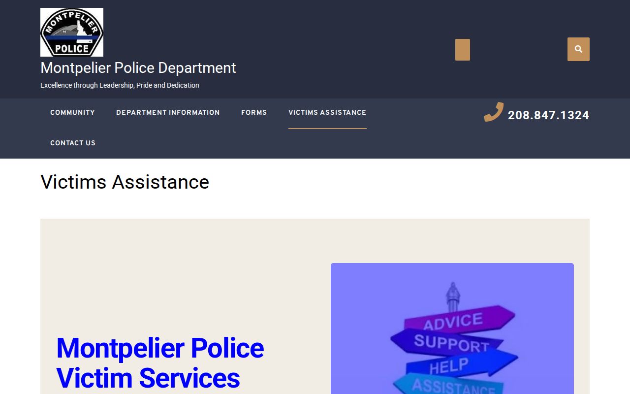 Montpelier Police victims assistance page with Idaho VINE information