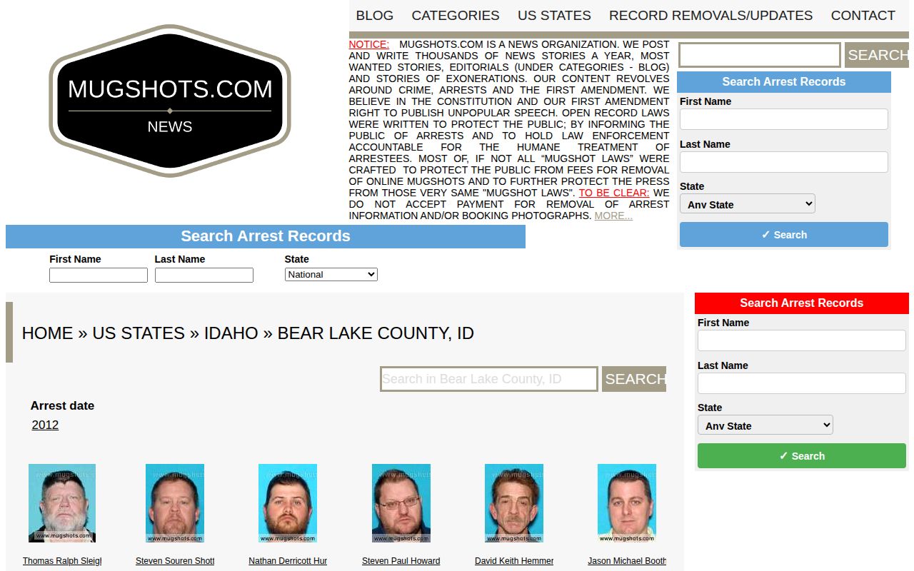 Unofficial Bear Lake County listing page shown for source comparison